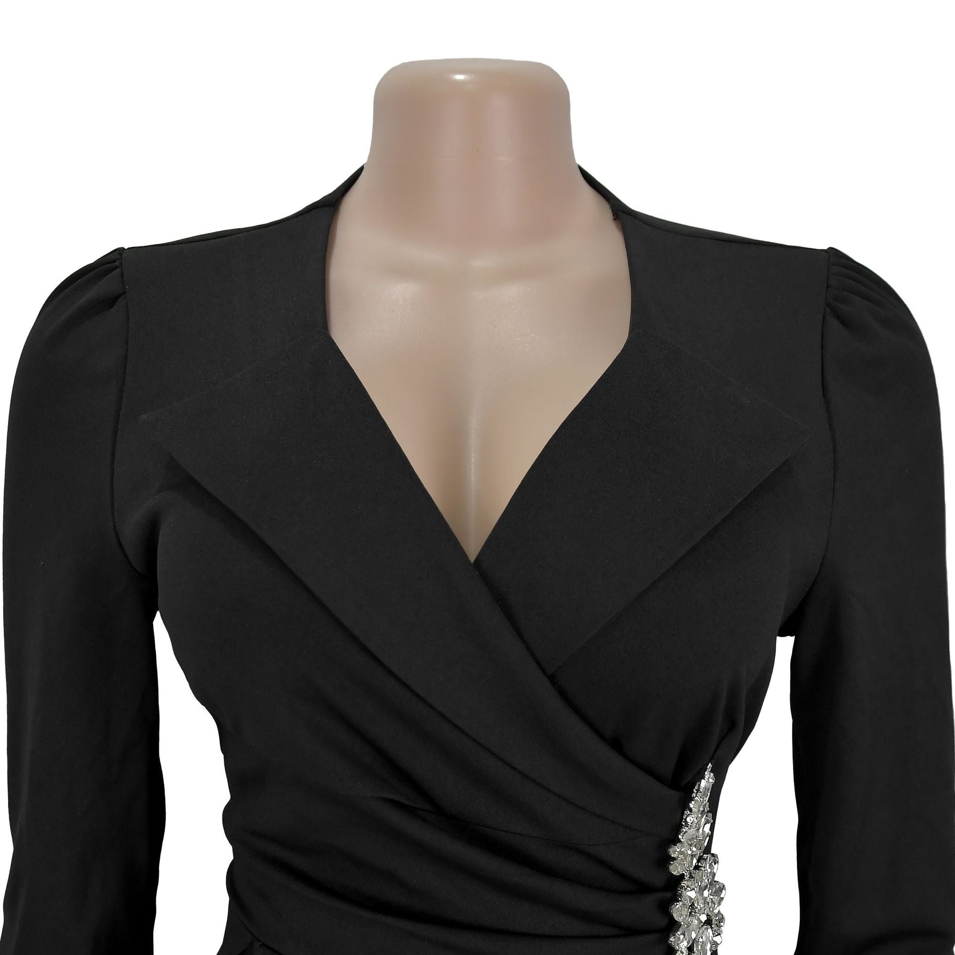 Women Cross Turndown Collar Long Sleeve Dress 16