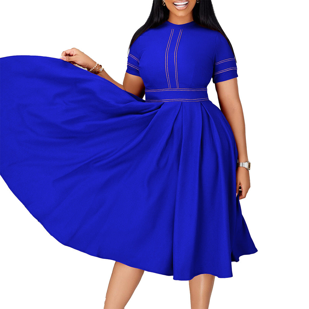 Plus Size Women's Summer Chic Elegant Oversized A-Line Short Sleeve Dress 8