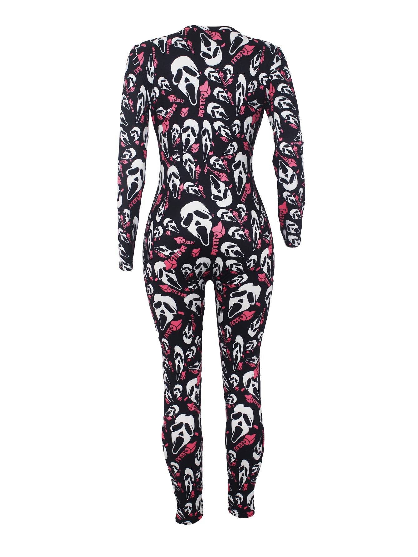 Women's Sexy Fashion Pattern Print Deep V-Neck Long Sleeve Tight Slim Jumpsuit 40