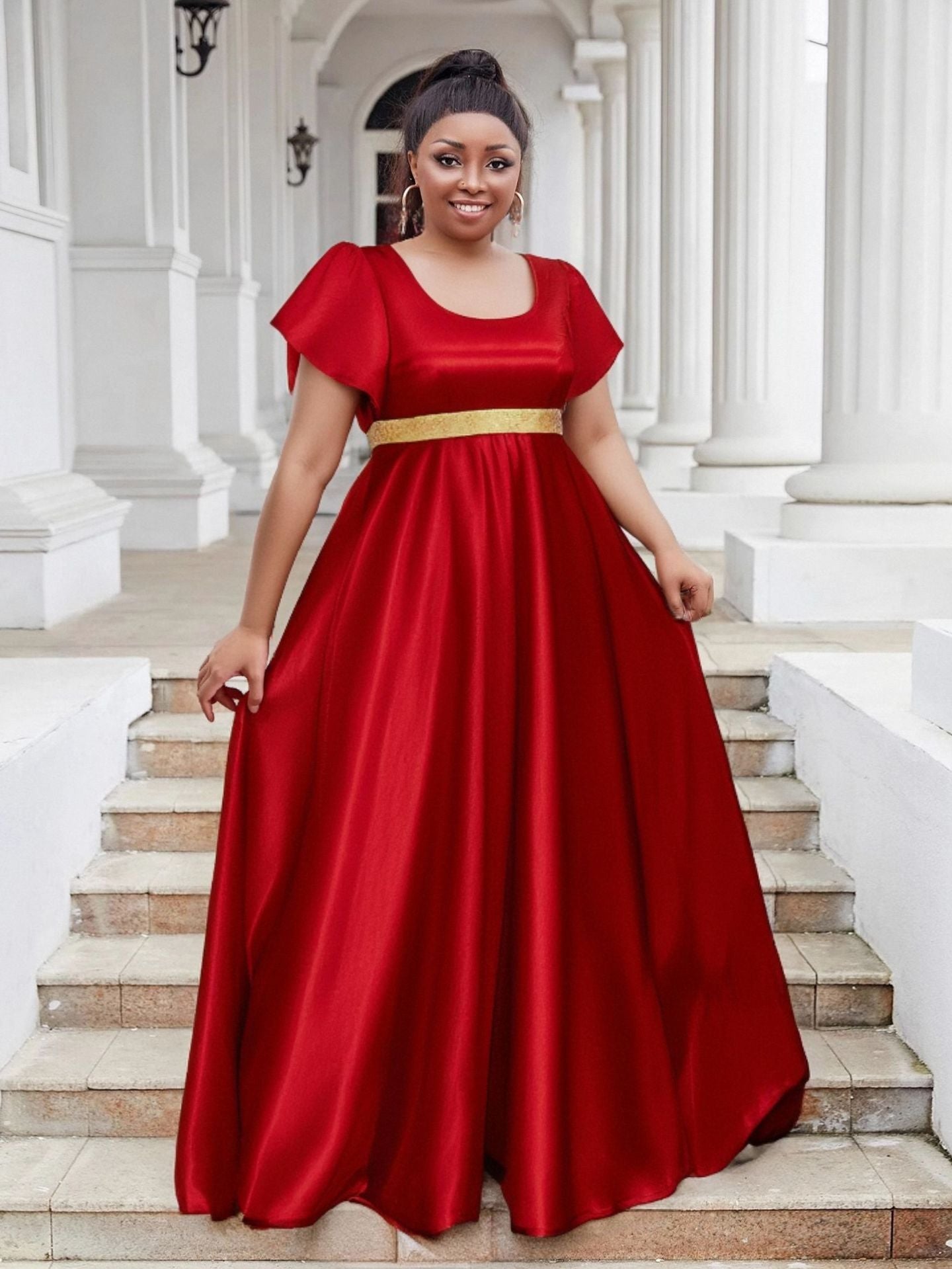 Luxury Satin U Neck Dress Elegant Plus Size Evening Gown 4