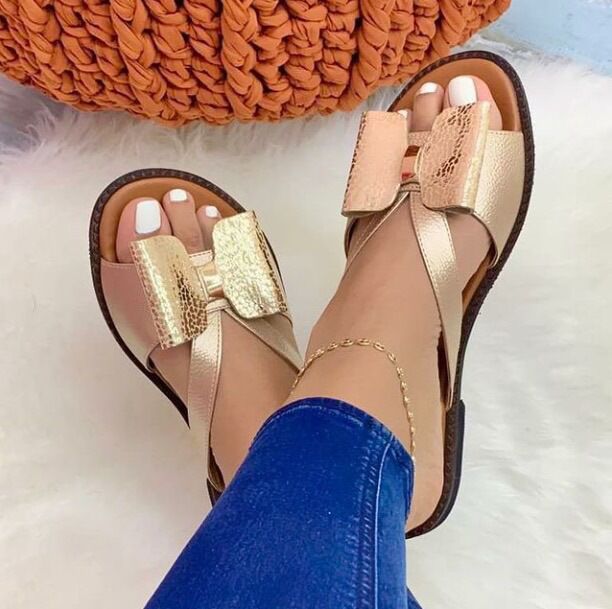 Spring Summer Style Flat Colorblock Bow Women's Sandals and Slippers Plus Size Women's Shoes
