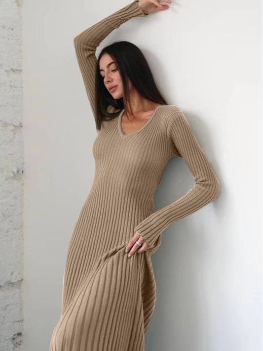 Women Bell Bottom Ribbed Knitting Dress 8