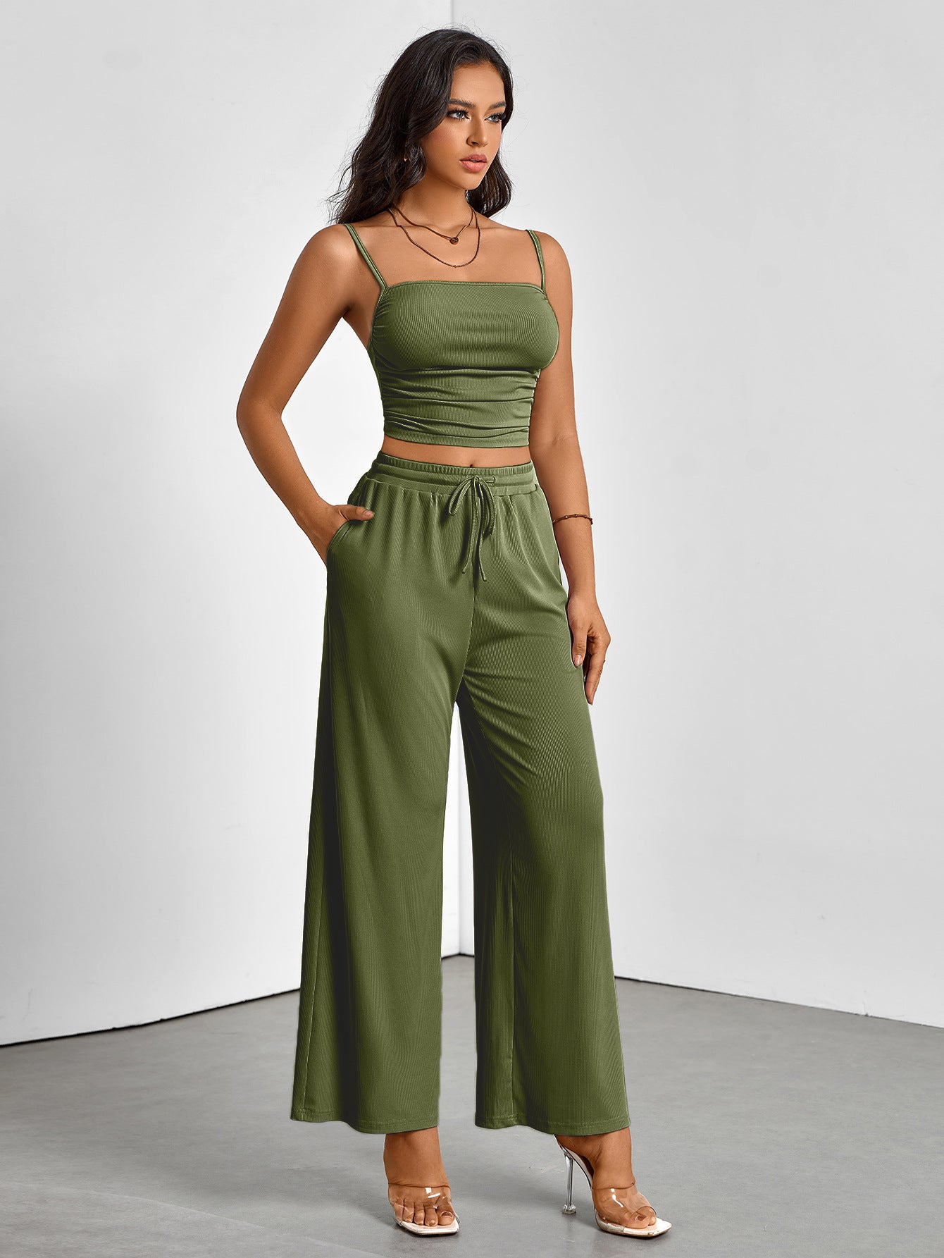 Summer Women's Casual Strap Vest Wide Leg Pants Sexy Comfortable Two-Piece Set 8