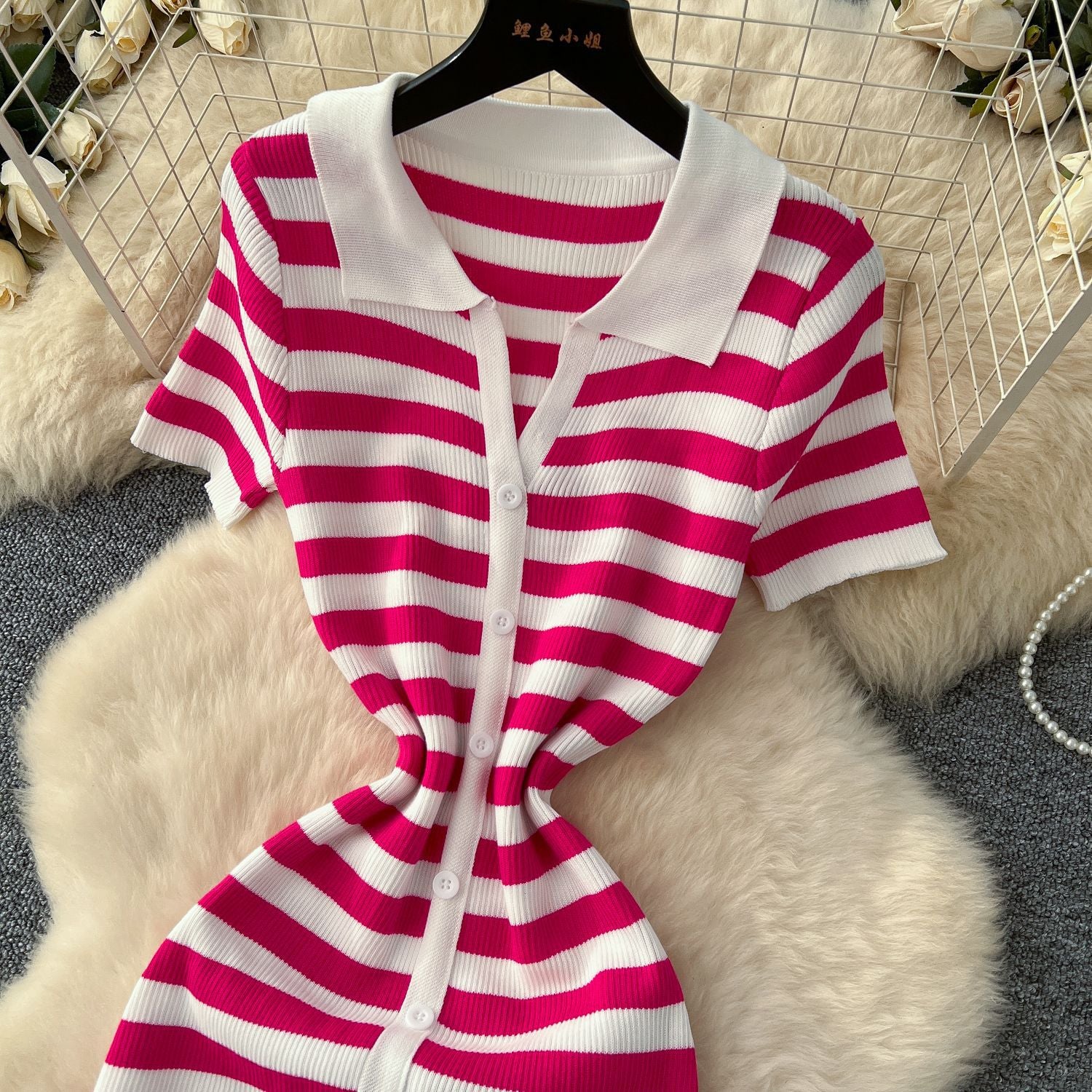 Women Metal Button Slit Knitting Dress 15