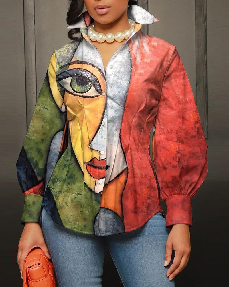 Fashion Print Ladies Long Sleeve Shirt 9