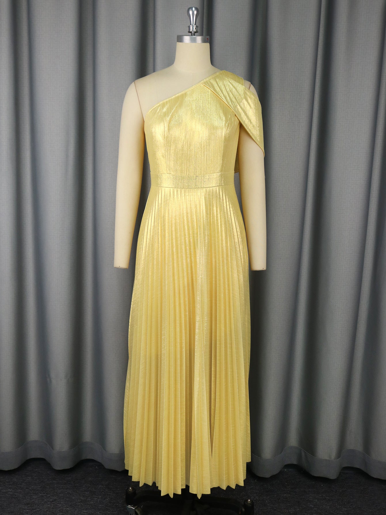 Sexy One-Shoulder Slim Pleated High-Waist Formal Party Evening Dress 4