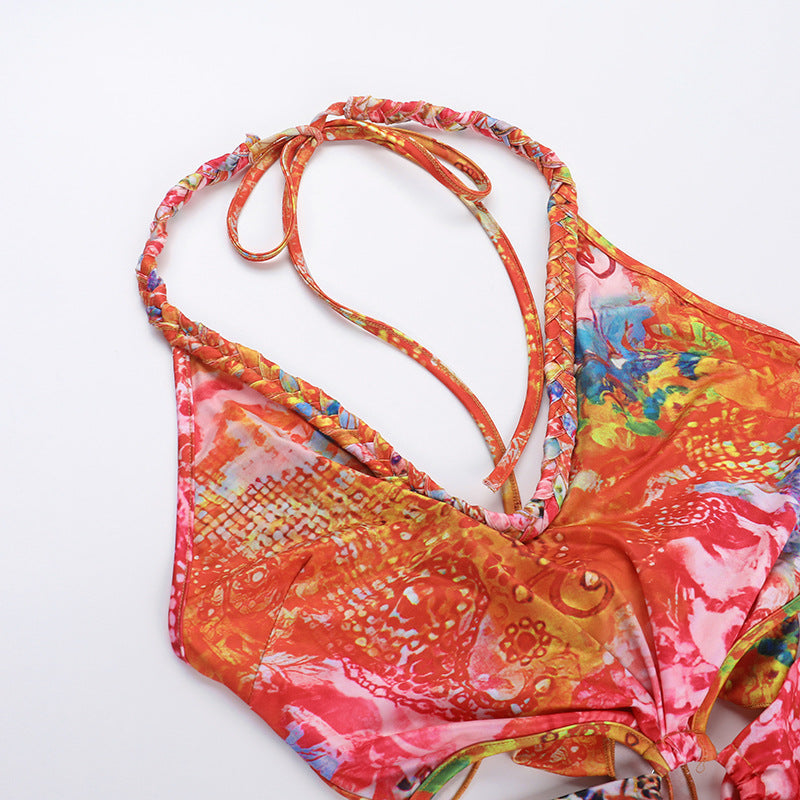 Women summer sexy printed hollow Halter Neck Bodycon dress 9