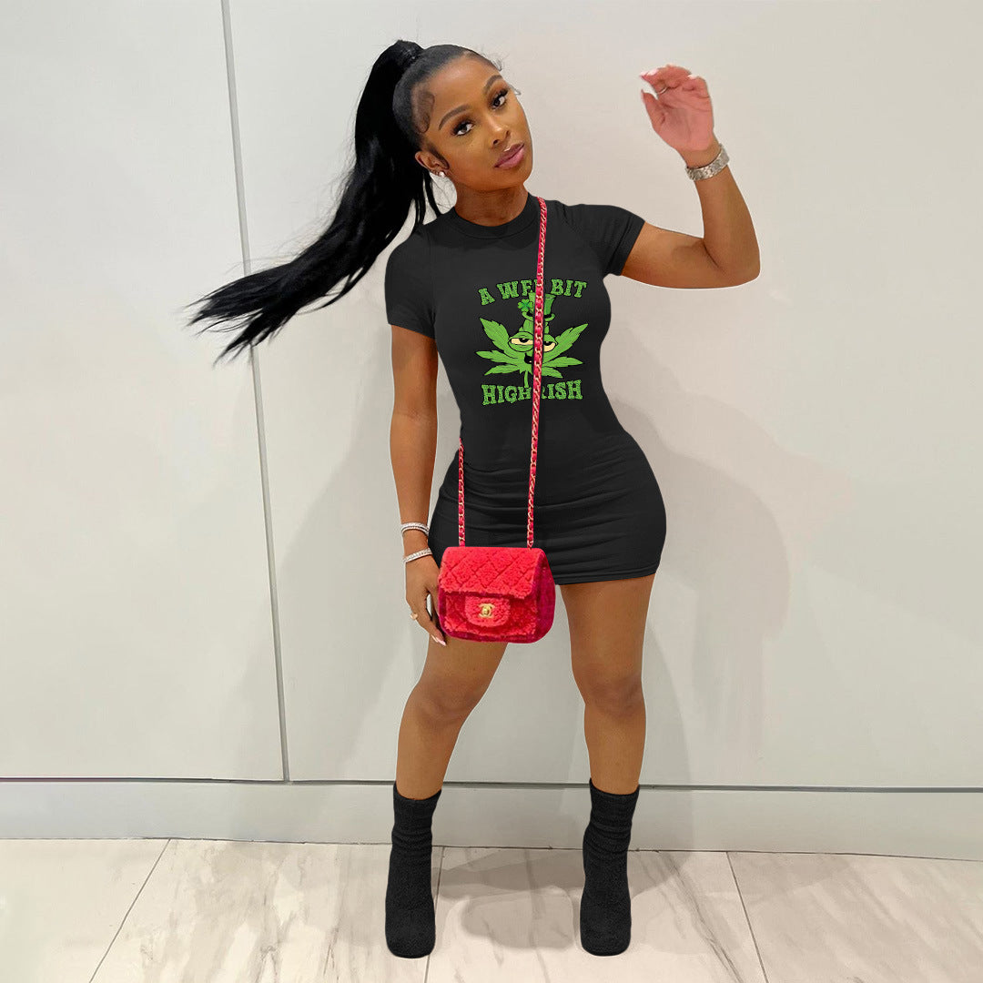 Women Ribbed Printed Short Sleeve Shift Dress 9