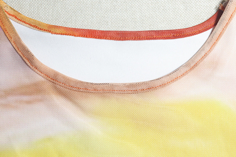 Women's Fashion Printed Round Neck Long Sleeve Split Pleated Trend Dress 10