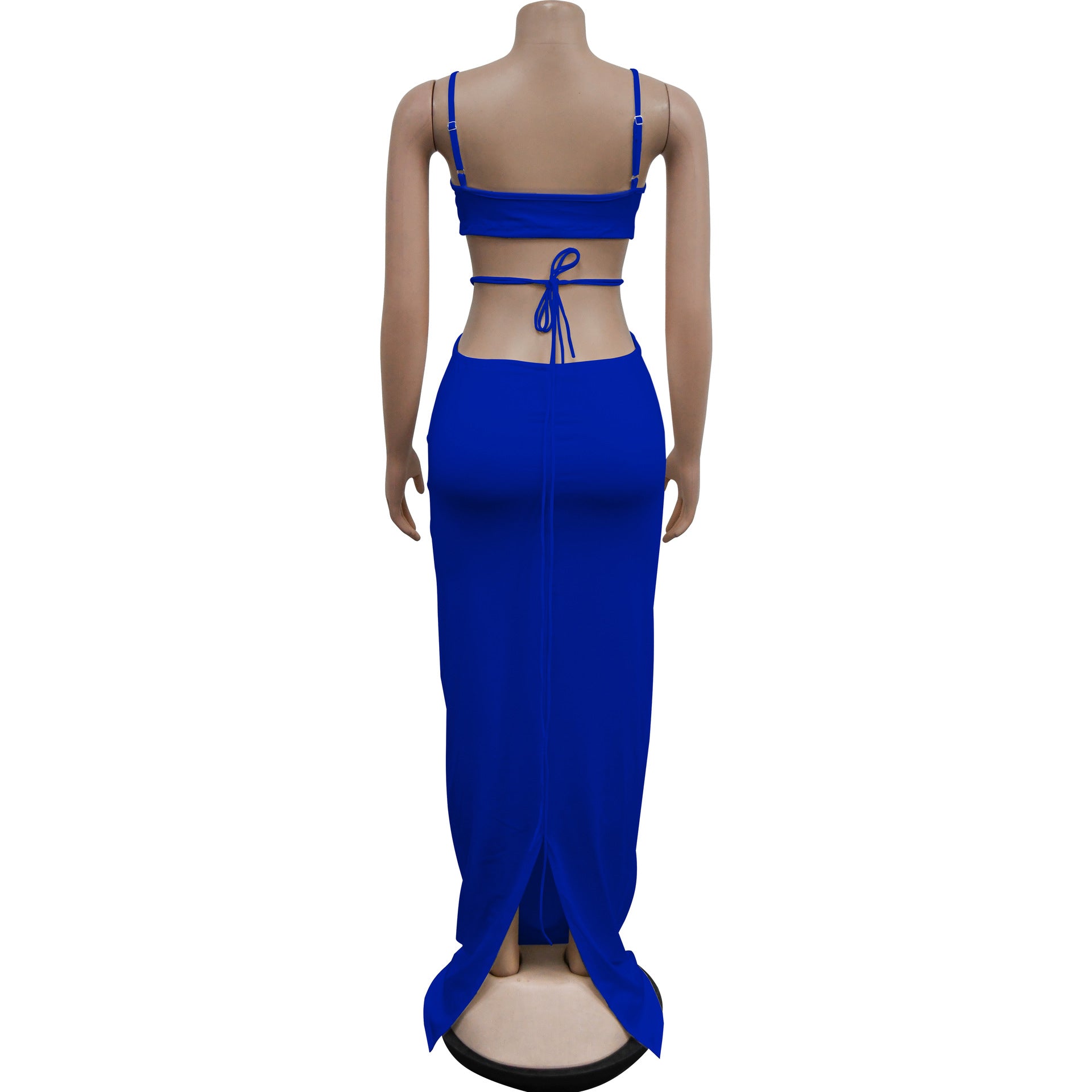 Women's Fashion Solid Color Lace-Up Sleeveless Straps Maxi Dress 26