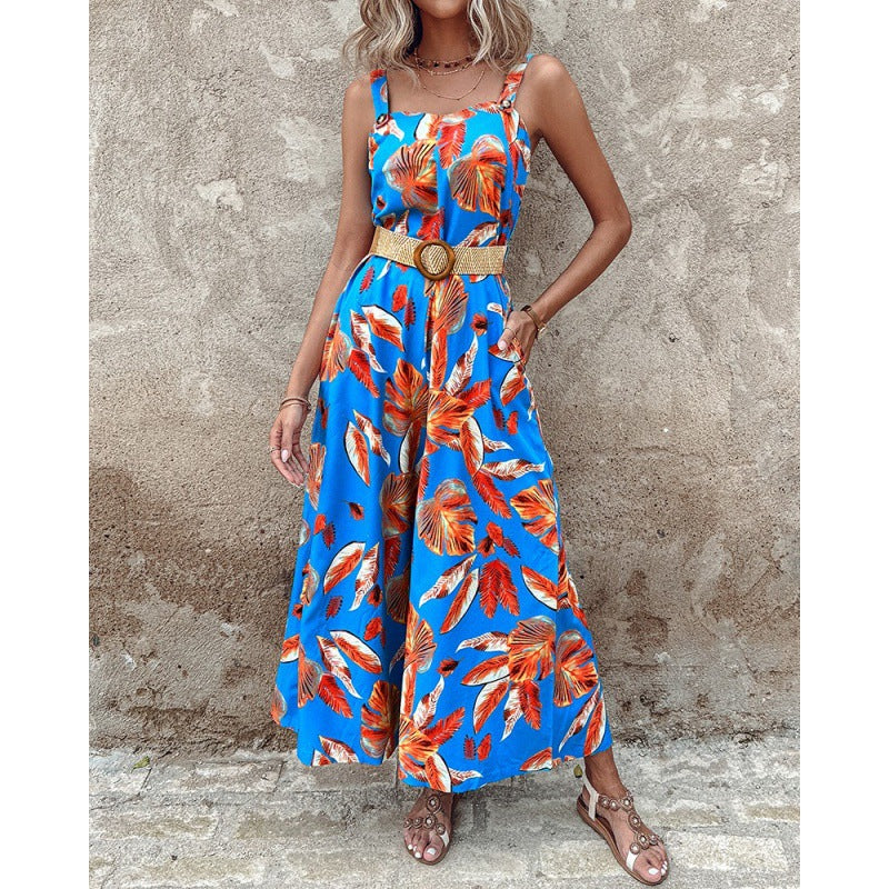 Women Printed Sleeveless Jumpsuit with Belt 5