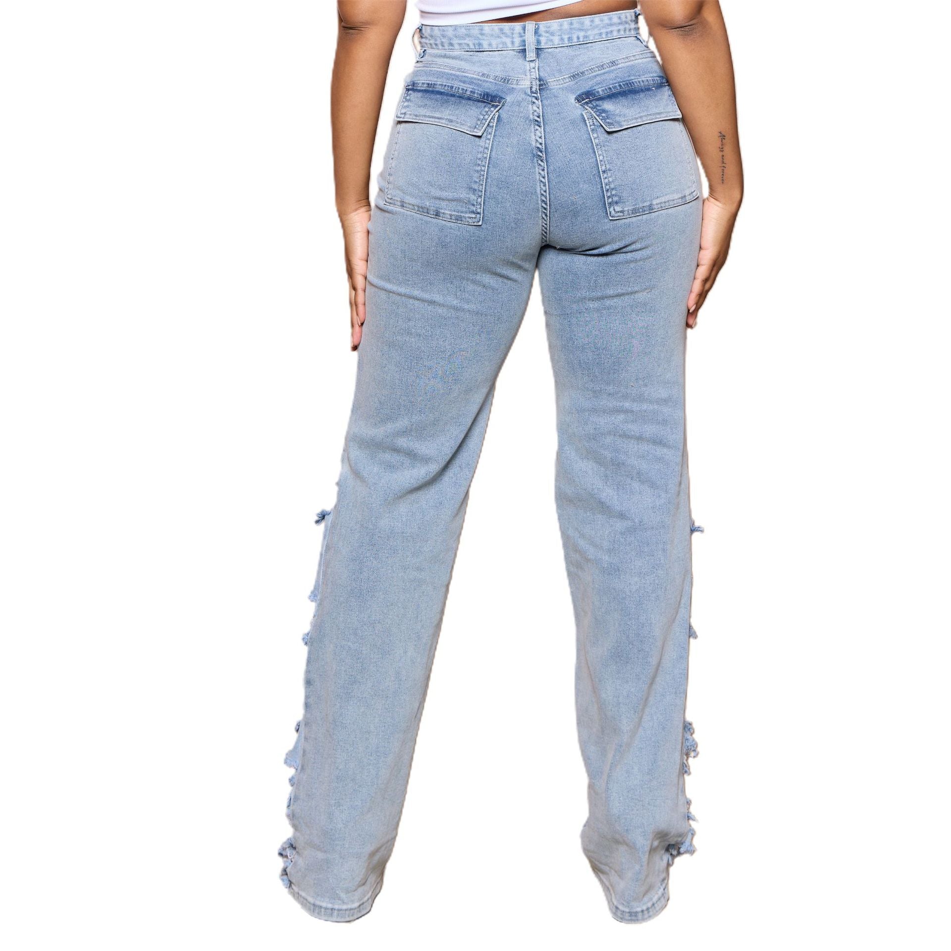 Women's Summer Loose High Waist Wide Leg Ripped Denim Pants Casual Jeans 6