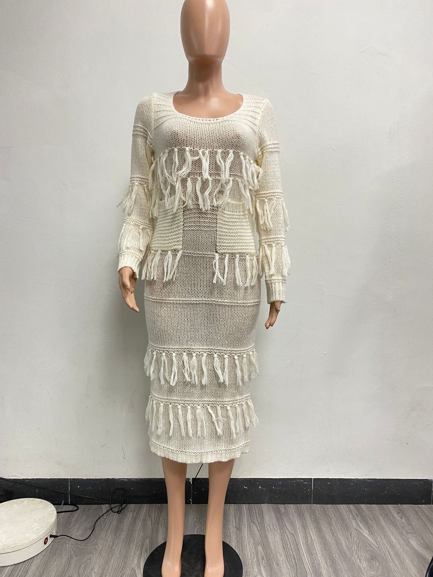 Women sexy knitting Crochet fringed dress (with pockets) 15