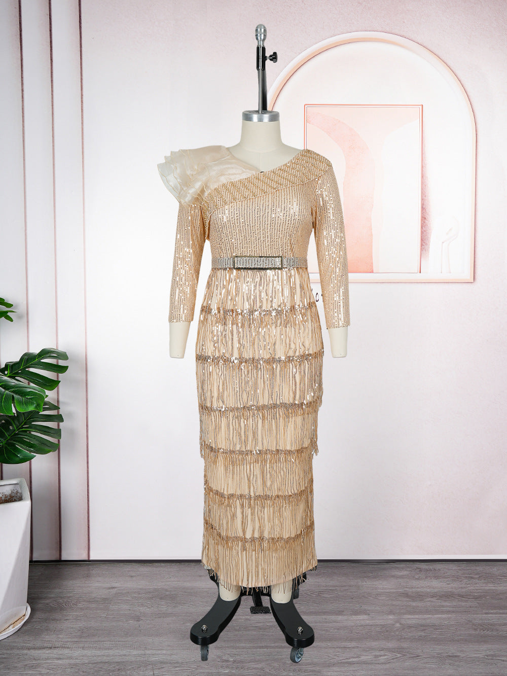 Plus-size African Women sexy tassel sequin dress 9