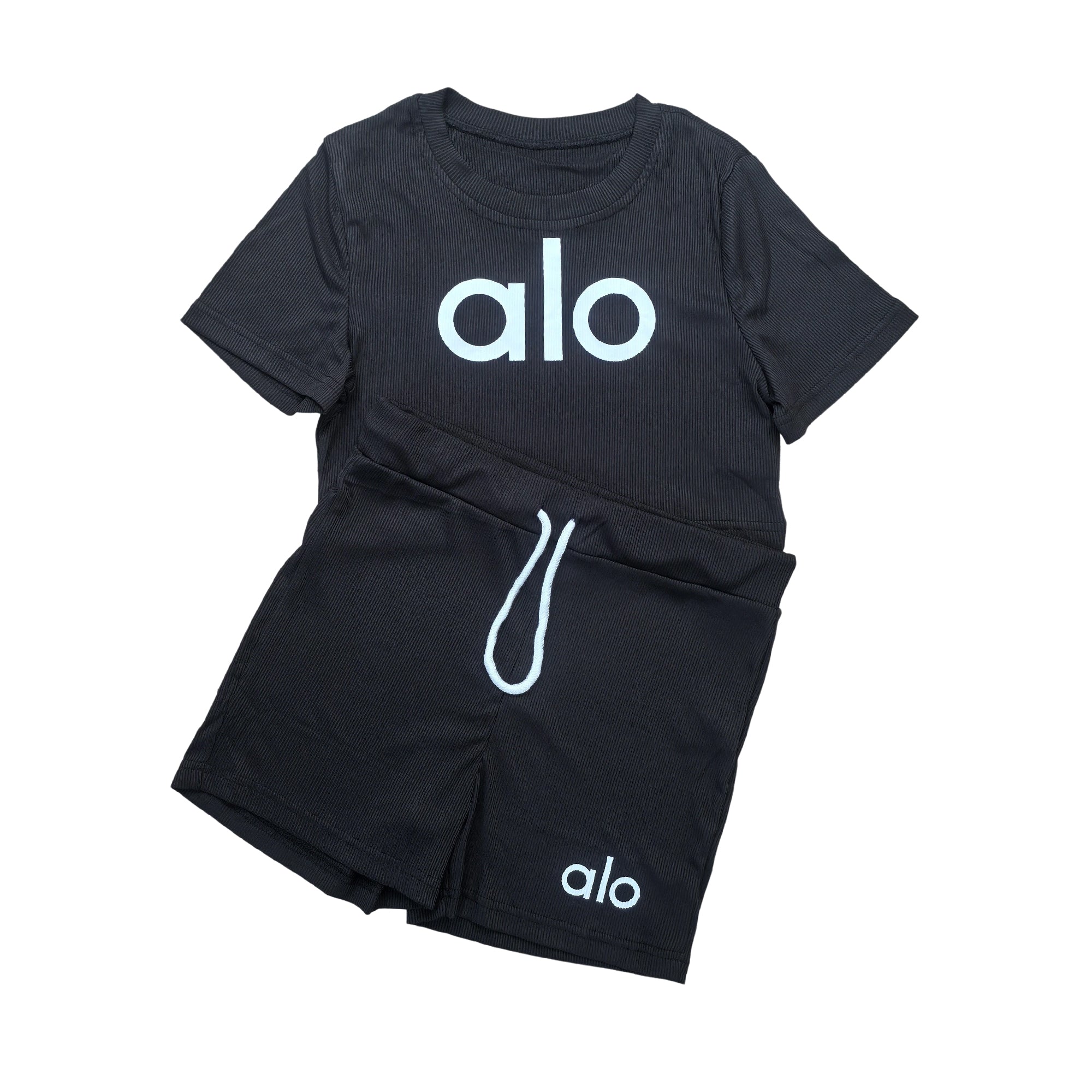 Women summer Stretch Round Neck short-sleeved top and shorts two-piece set 8