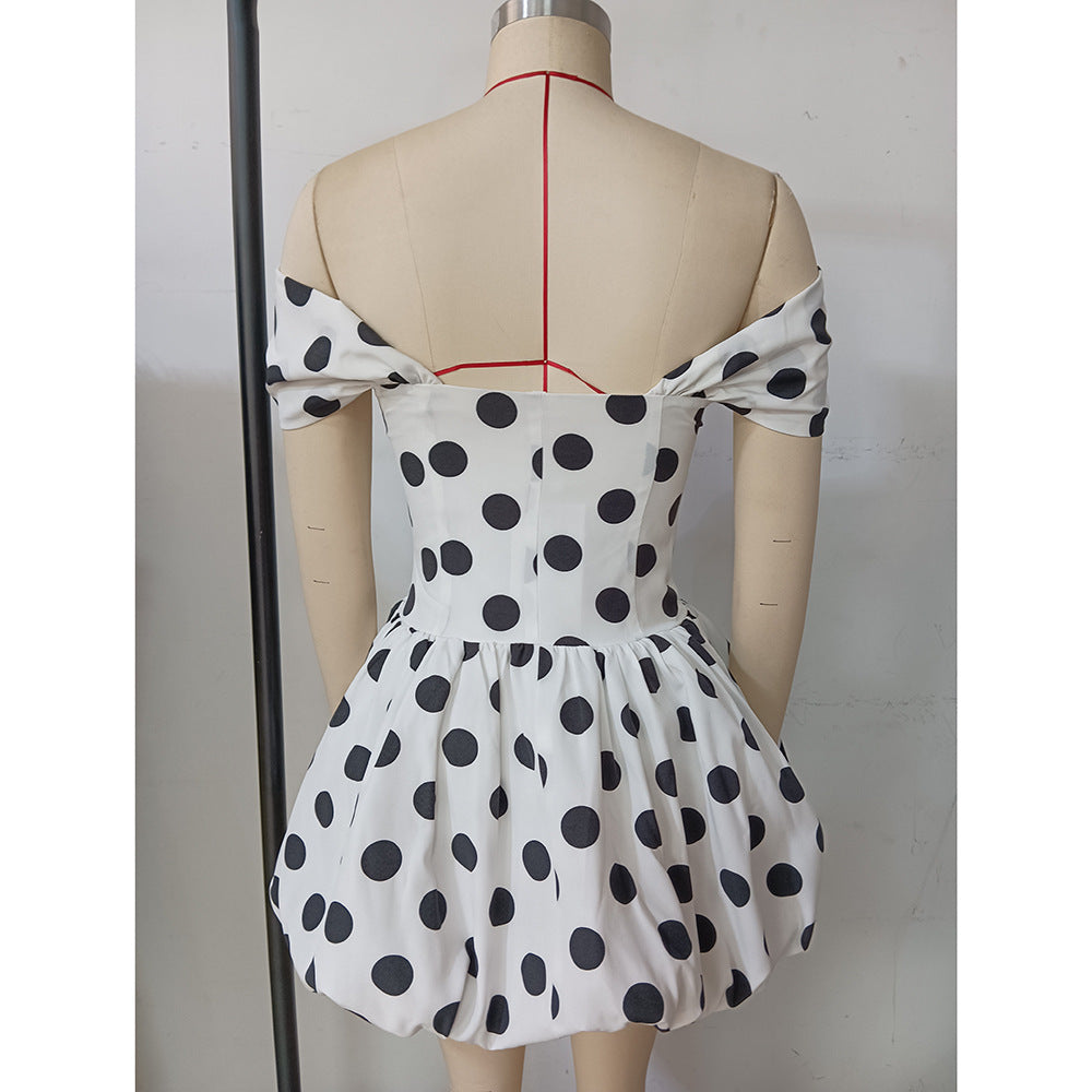 Women Polka Dot Print Strapless Backless Casual Holidays Sexy Dress 10