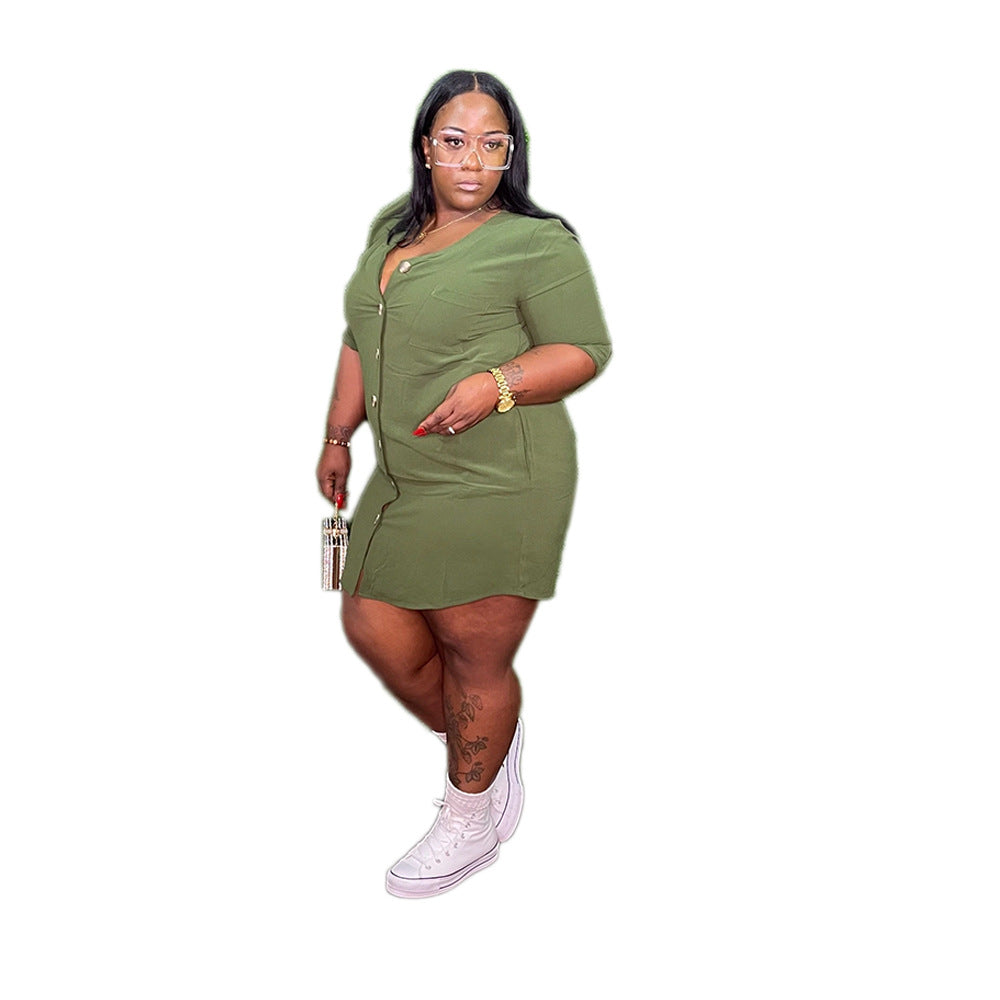 Plus Size Women Solid Loose Pocket Dress 25