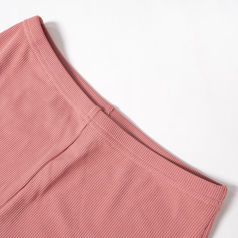 Women's Autumn and Winter Solid Color Tight Fitting Long Sleeve Top Slit Pants Casual Set 21