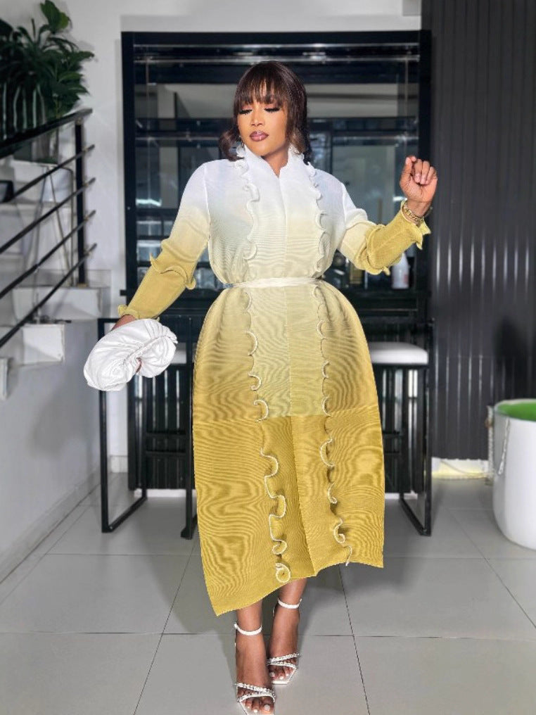 Ruffle Plus Size Fashion Elegant Chic Loose Ombre Long Dress 8