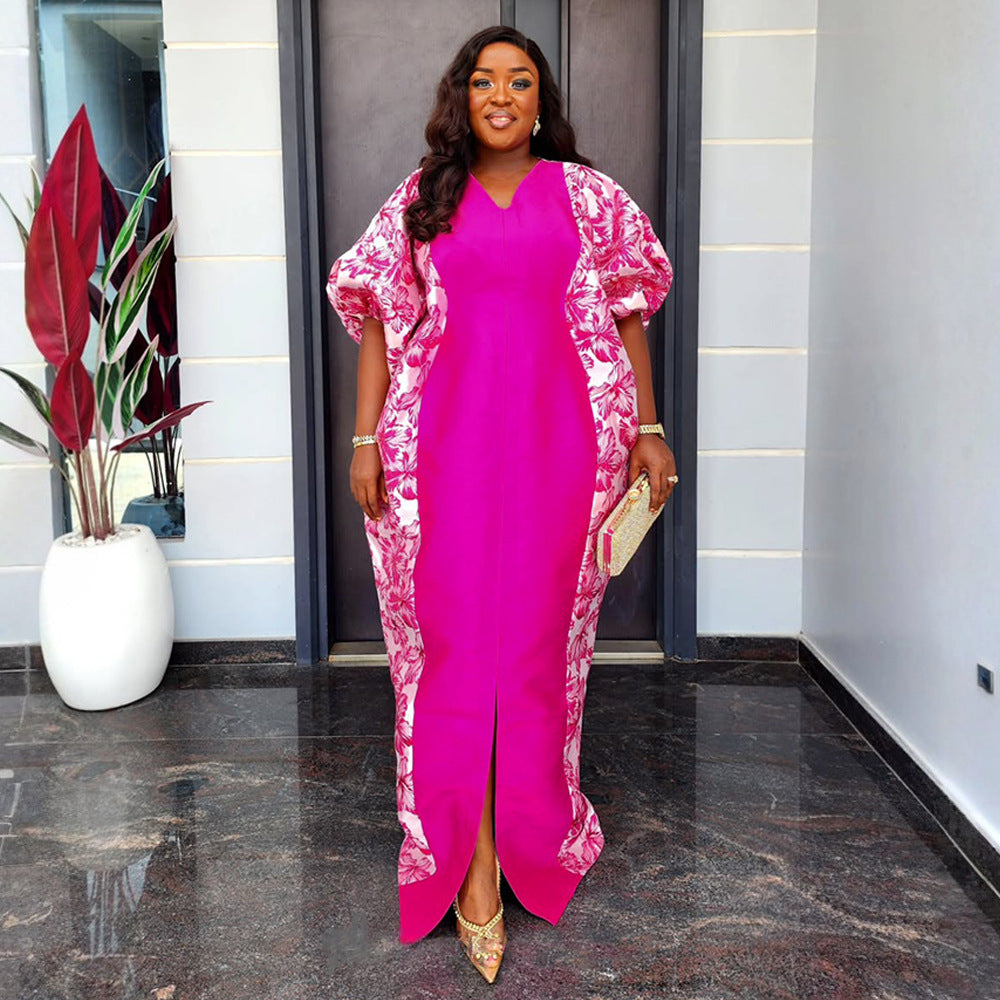 Plus Size Women's Robe African Color Block Print Dress 5