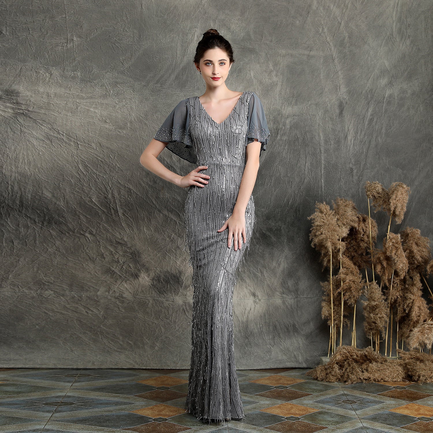 Fringed Sequin Fishtail Formal Party Elegant Chic Evening Dress for Formal Parties