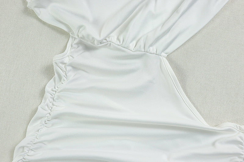 Women's Pleated Fashion Elegant Solid Color Slash Shoulder One Shoulder Strap Slit Irregular Dress 10