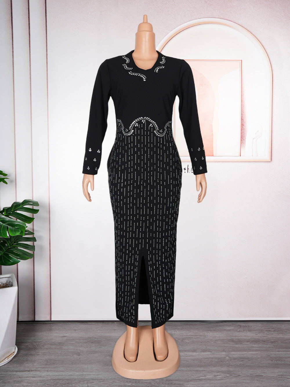 Africa Plus Size Women's Beaded V-Neck Bodycon Chic Elegant Dress 20