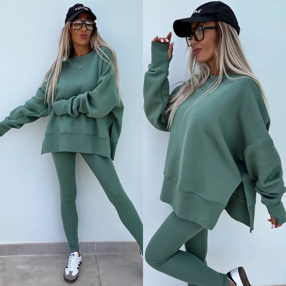 Women Spring Casual Long Sleeve Top and Long Pants Two-piece Set 3