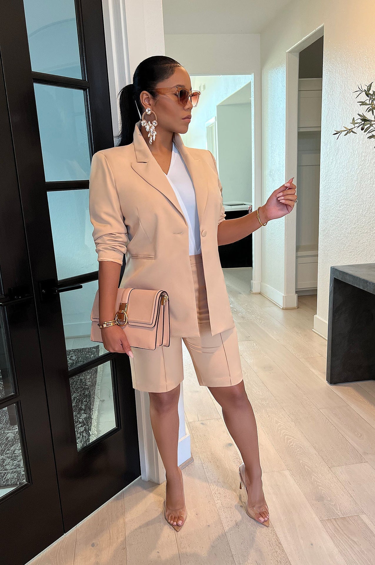 Women Clothing Solid Jacket Shorts Two Piece Spring/Summer Casual Blazer Suit 12