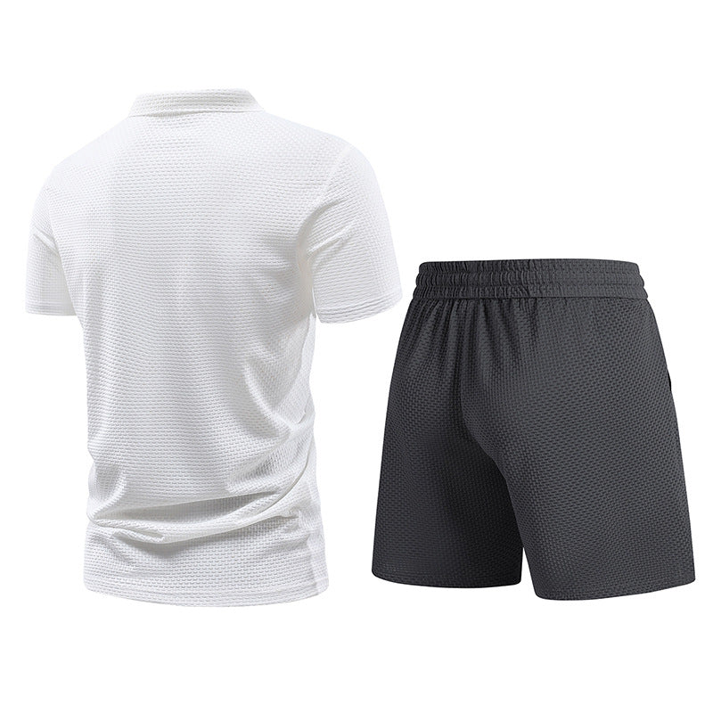 Summer men's Turndown Collar short-sleeved top and shorts two-piece set 8