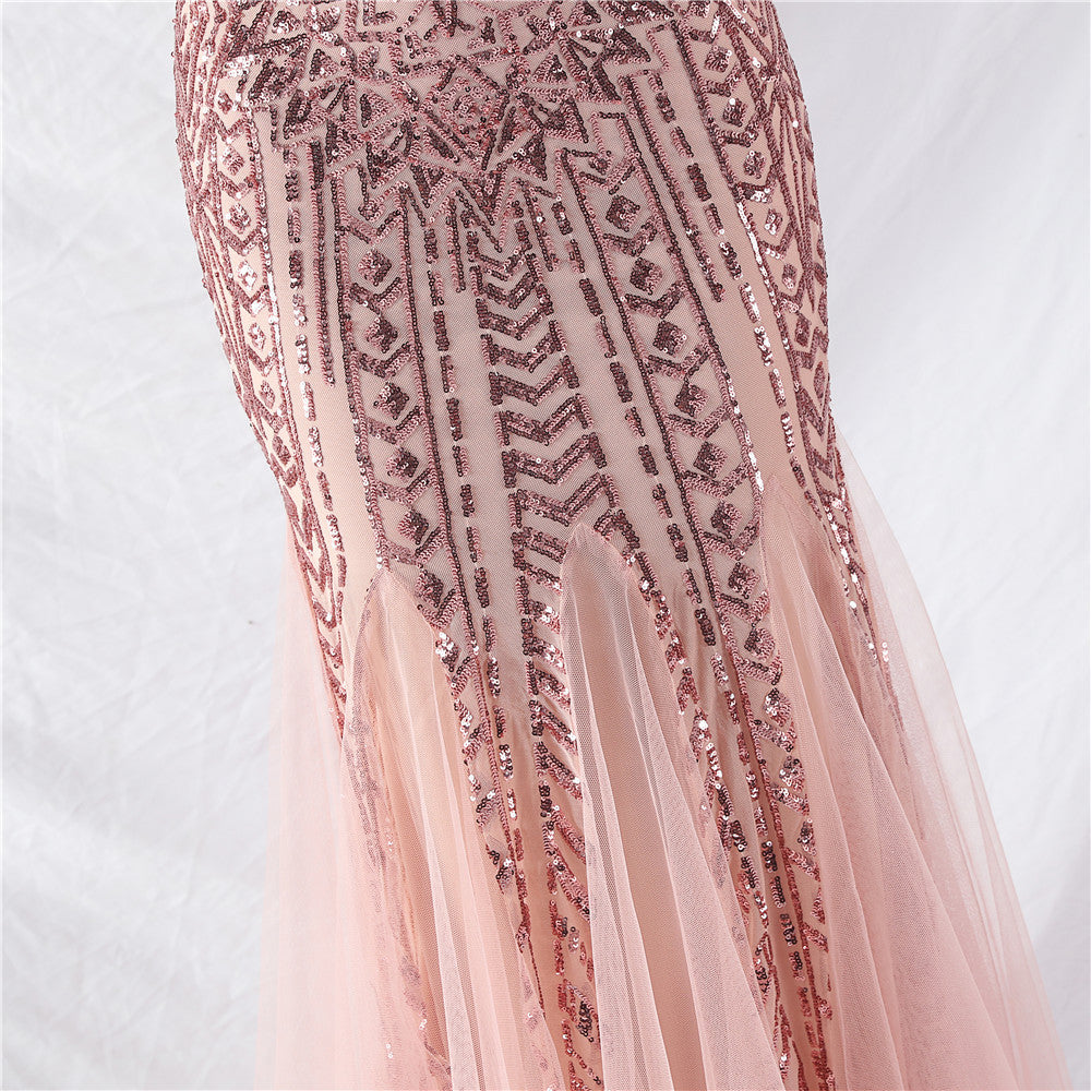 Sexy One Shoulder Sequins Mesh Patchwork Evening Dress 47