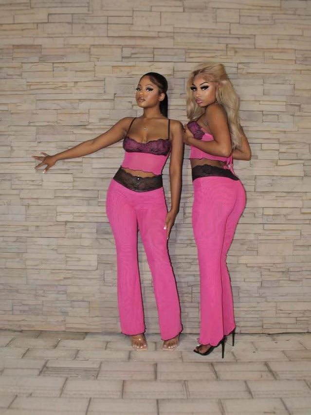 Women sexy suspender print leopard print Top and Pant two-piece set 4