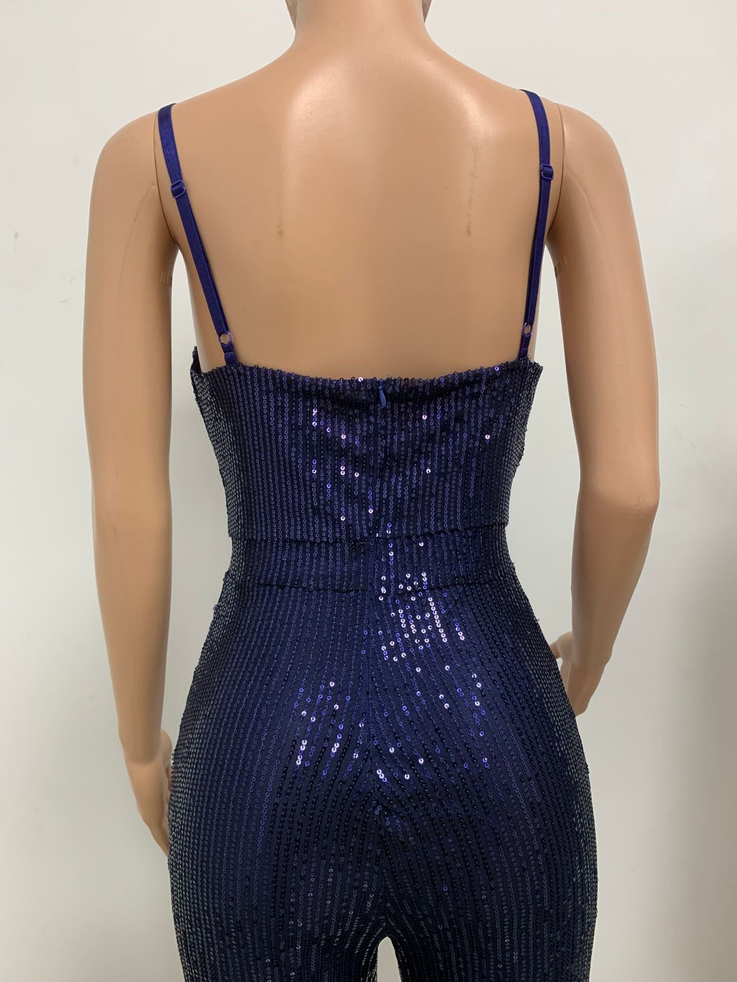 Deep V Neck Low Back Sleeveless Chic Sequined Straps Elegant Women's Party Jumpsuit 95