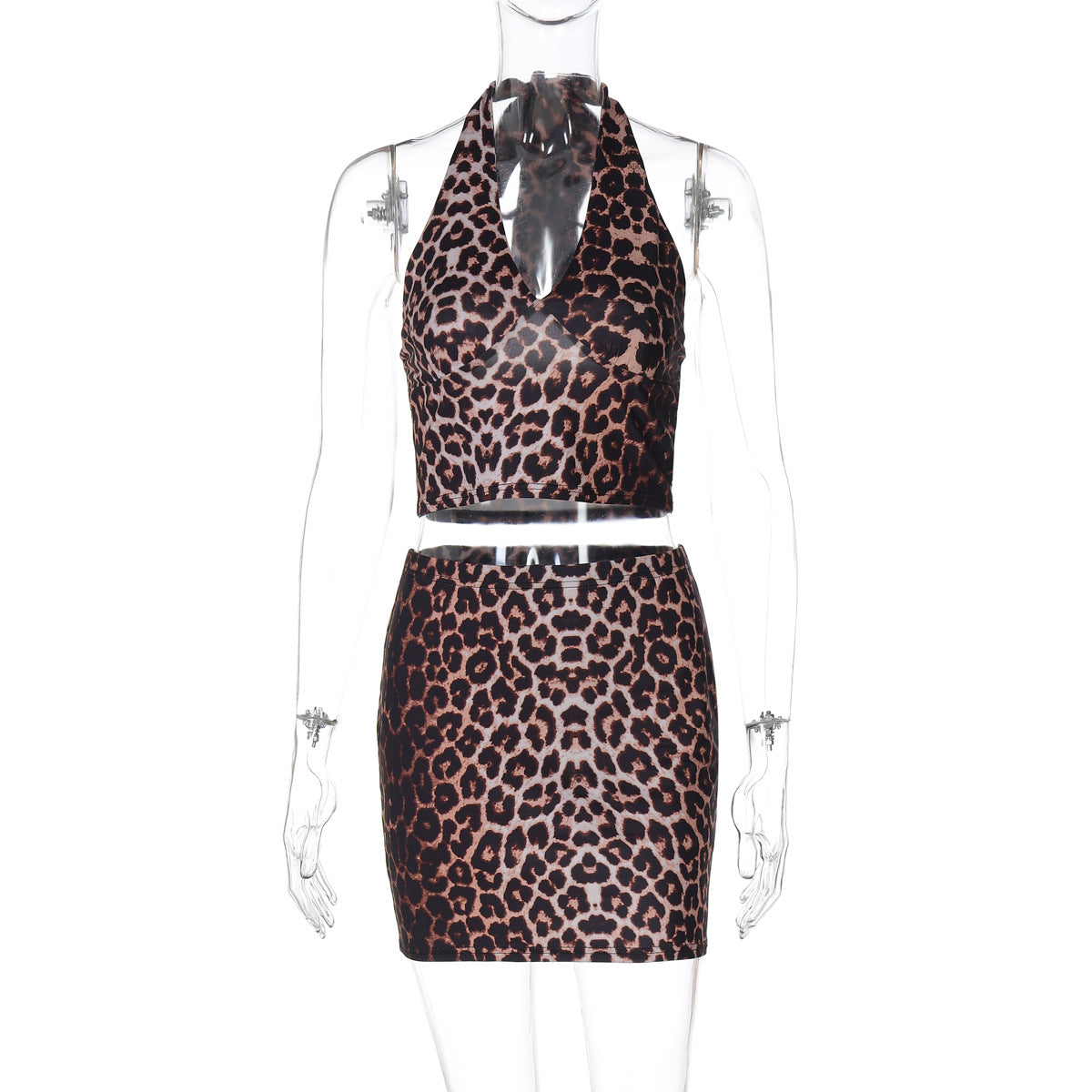 Women summer leopard print sexy Halter Neck Tank Top and Skirt two-piece set 8