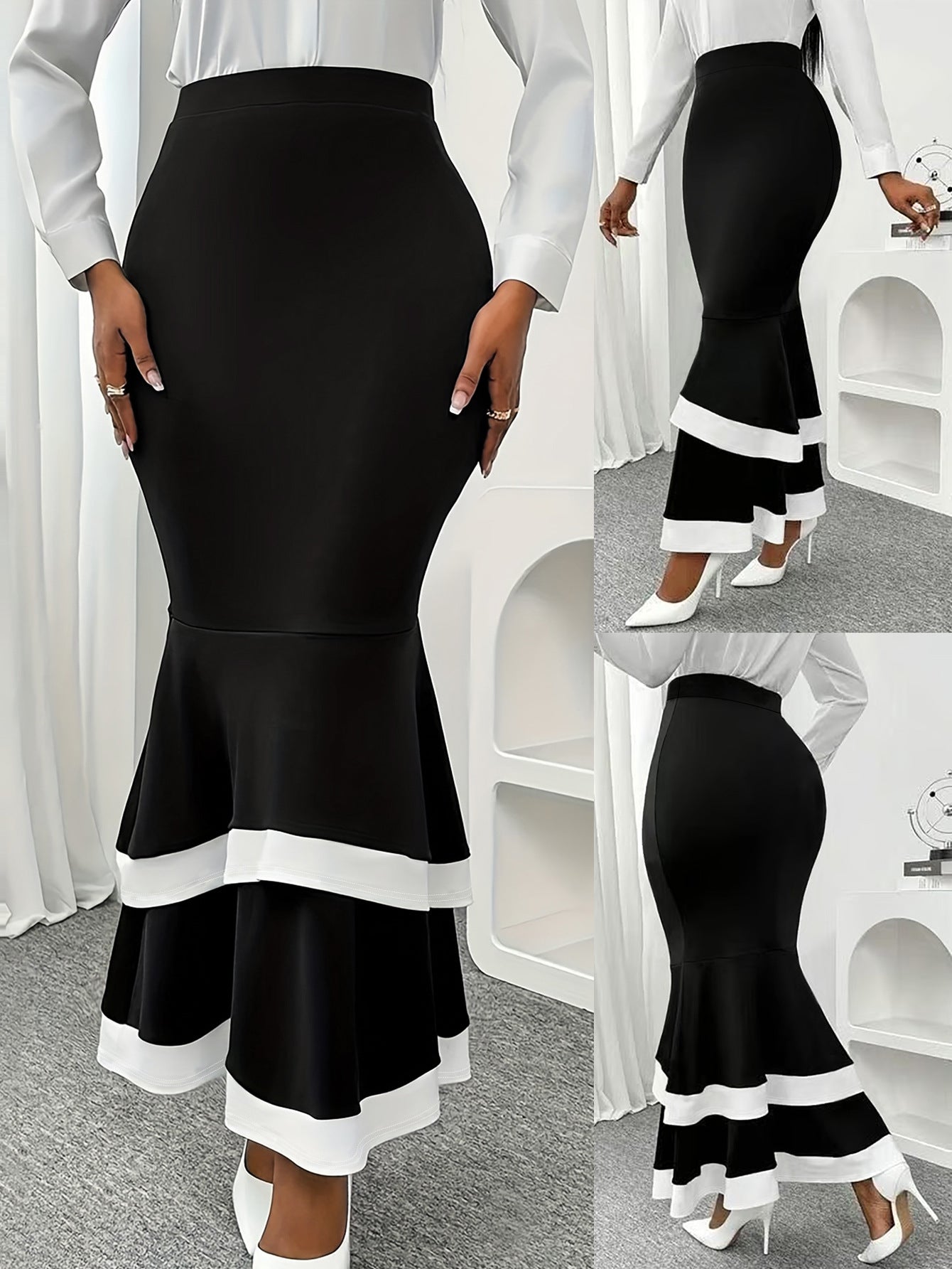 Plus Size Women Elegant Layered Skirt