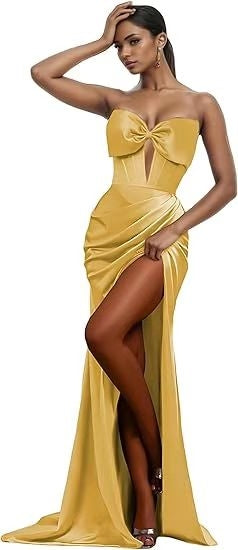 Sexy Hollow Strapless Long Solid Color Slit Prom Evening Dress（Processing time need 3-6 days） 8