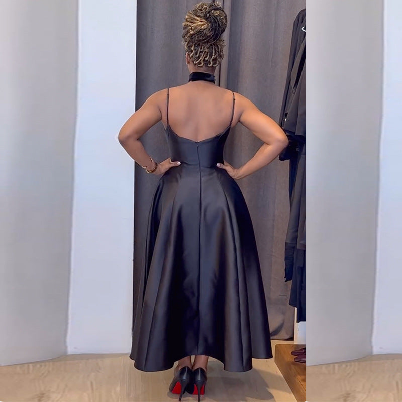 Women's Autumn Chic Elegant Strap V-Neck High Waist Slim Fit A-Line Dress 5