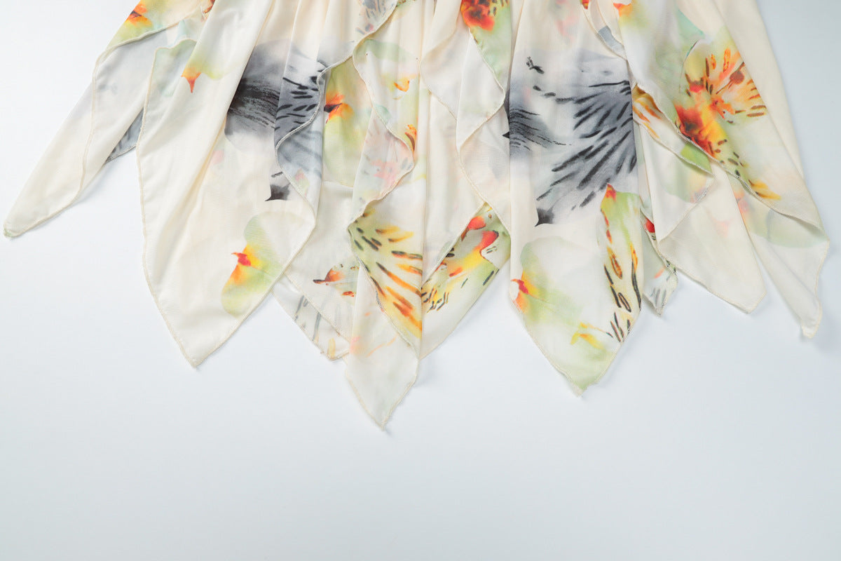 Autumn Women's Sexy Halter Neck Low Back Mesh Patchwork Floral Embellished Top 14