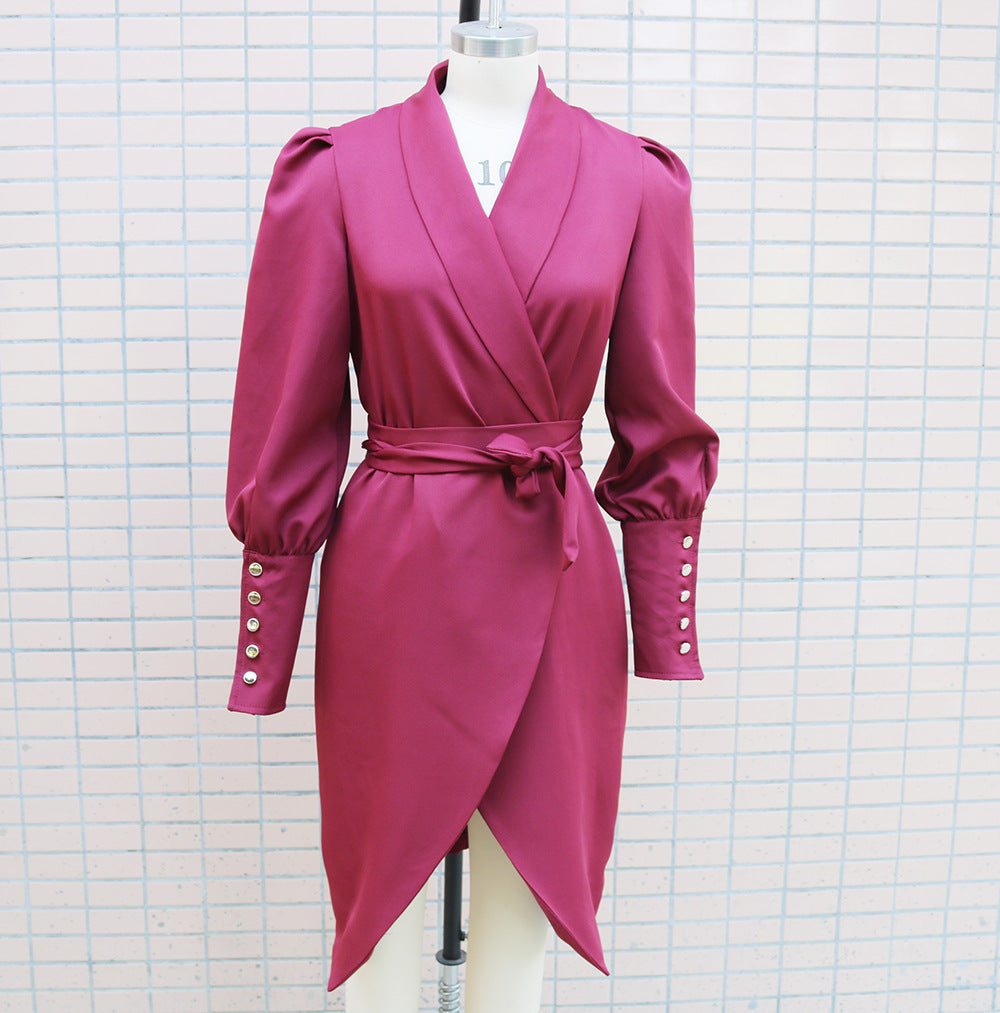 Women autumn and winter Solid shawl collar long-sleeved Blazer dress 15