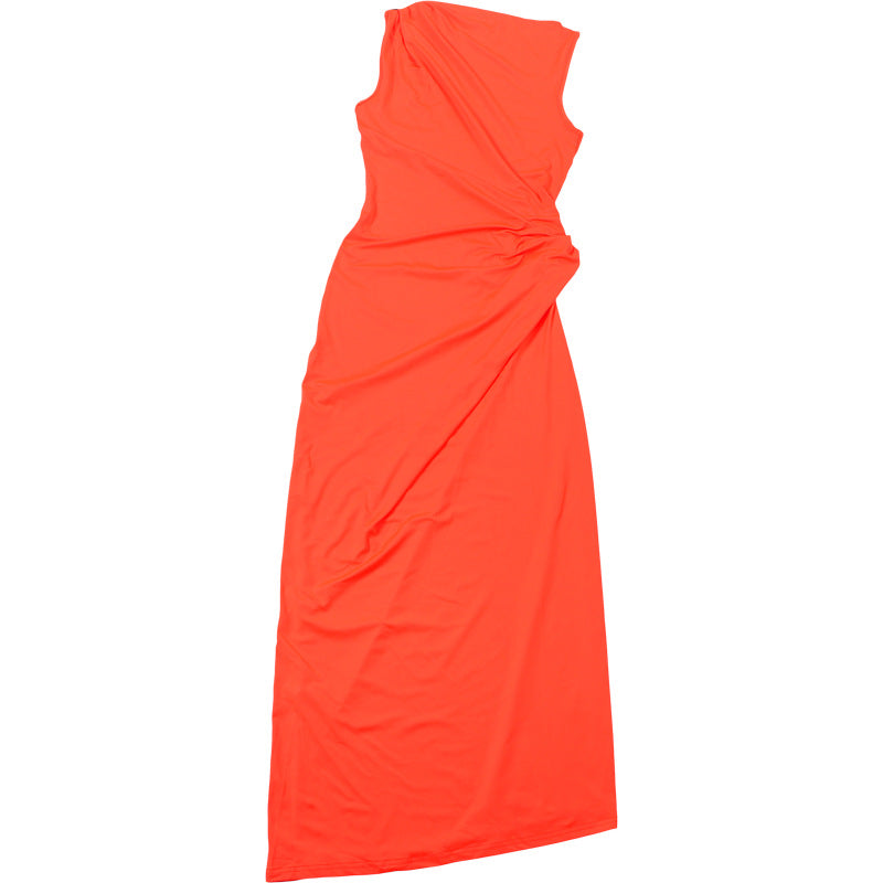 Women Fall Solid Metallic Sleeveless Sexy Slit Dress 28