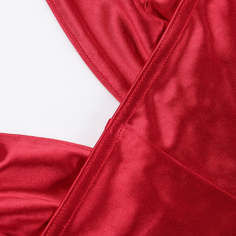 Women Solid V-Neck Ruffle Halter Neck Dress 18