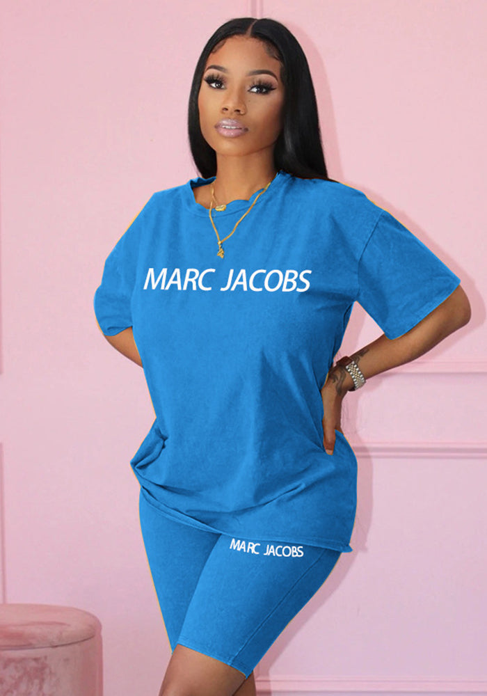 Women Casual Letter Print Short Sleeve Top and Short Two-Piece Set