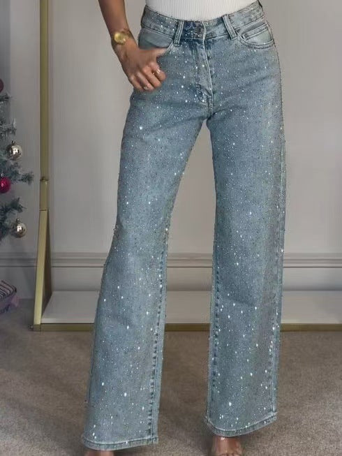 Women Full Diamond Washed Denim Pants