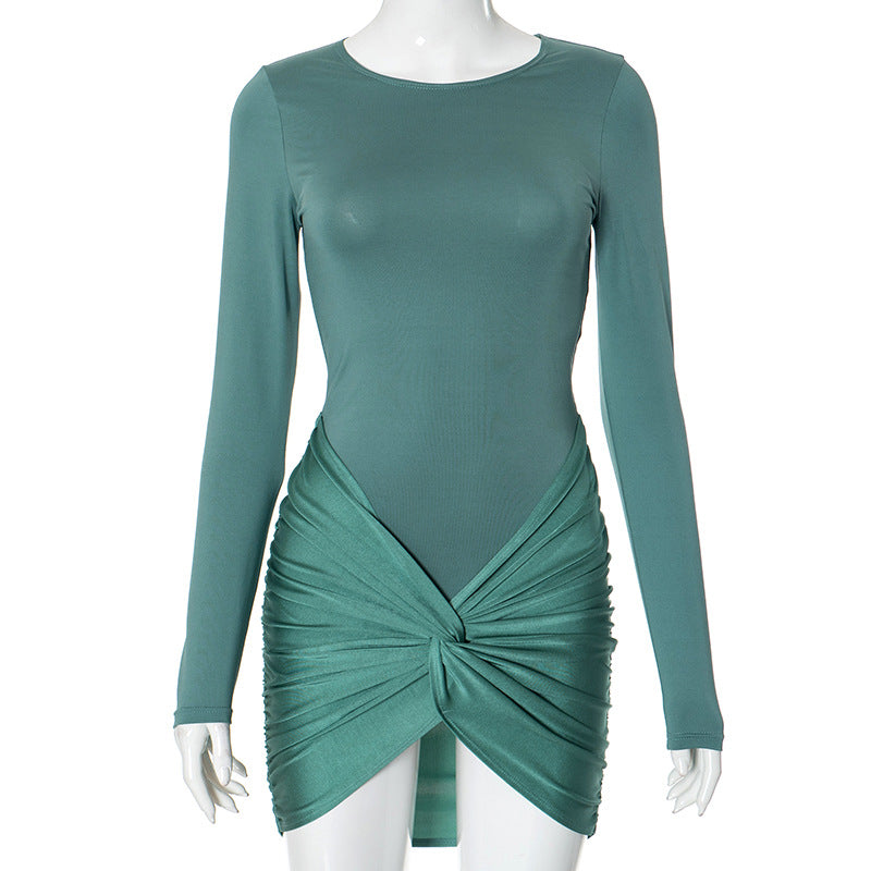 Autumn Fashionable Pleated Slim Waist Evening Dress For Women 9