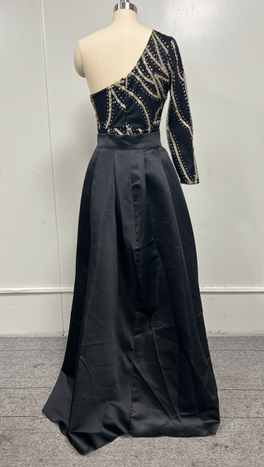 Solid Sequined Slash shoulder Formal Party Long Evening Gown 16