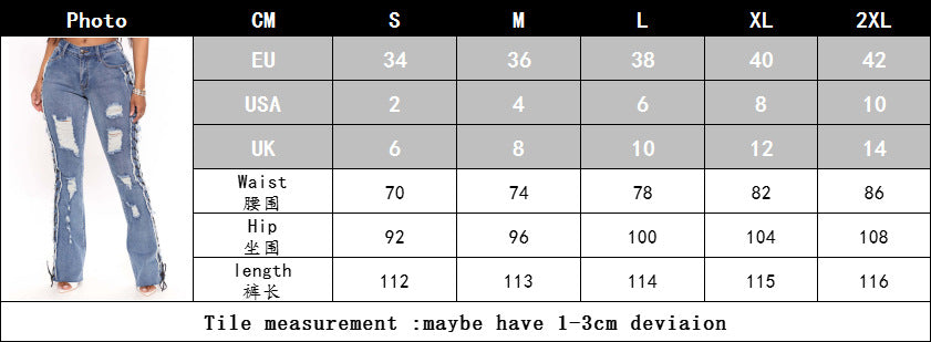 Stretch Jeans Women Frayed Fashion Bell Bottom Washed Ripped Denim Pants 8