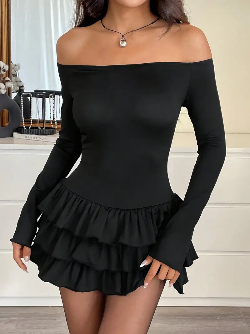 Women Spring/Autumn Round-Neck Pleated Sexy Elegant Bodycon Dress 4