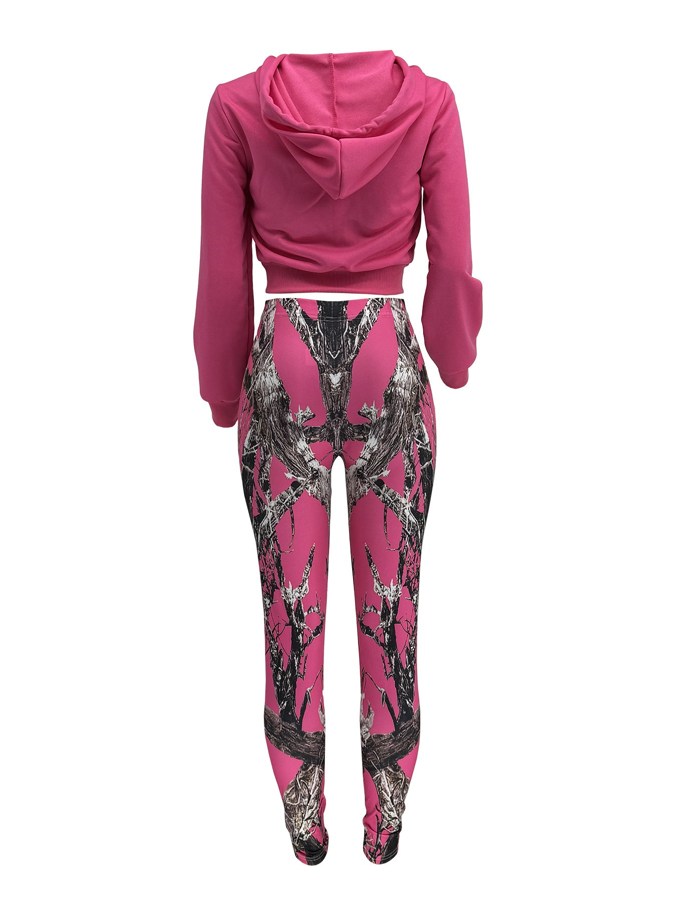 Women Casual Zipper Long Sleeve Top and Print Pants Two-Piece Set 14