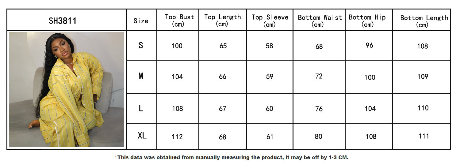 Plus size Women casual loose striped shirt pants Two Piece Set 5