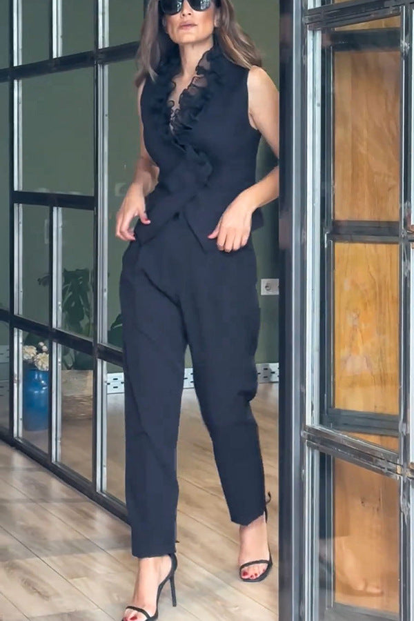 Women Casual Pocket Sleeveless Top And Pants Two-piece Set 12